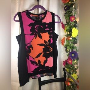 Worthington | Women’s Black Sleeveless Colorful Floral Print Tank Top Blouse
